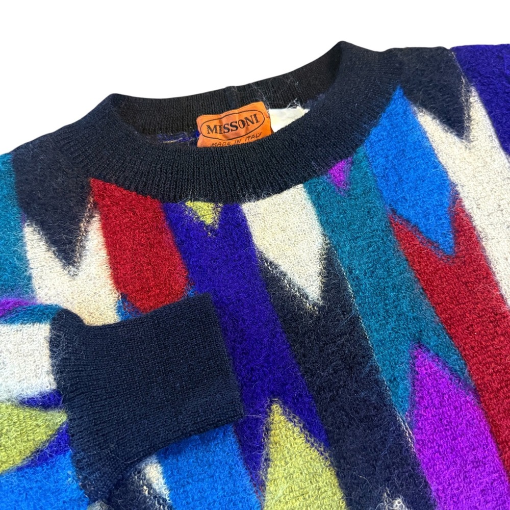 Missoni Mohair Blend Sweater Multicolor Geometric Intarsia Made in Italy Medium